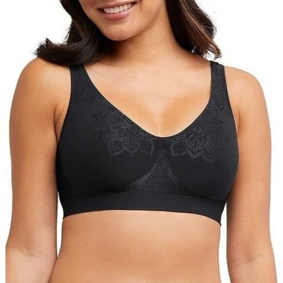 Bali Women's Comfort Revolution ComfortFlex Wirefree Bra Black Aztec Medium - Picture 1 of 8